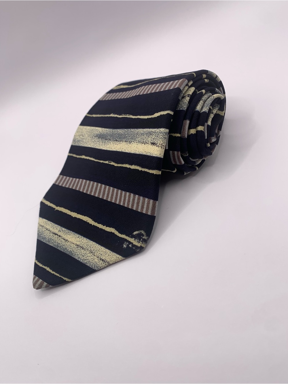 JOHN HENRY Men's Black Tie with Cream and Brown Stripe Accent